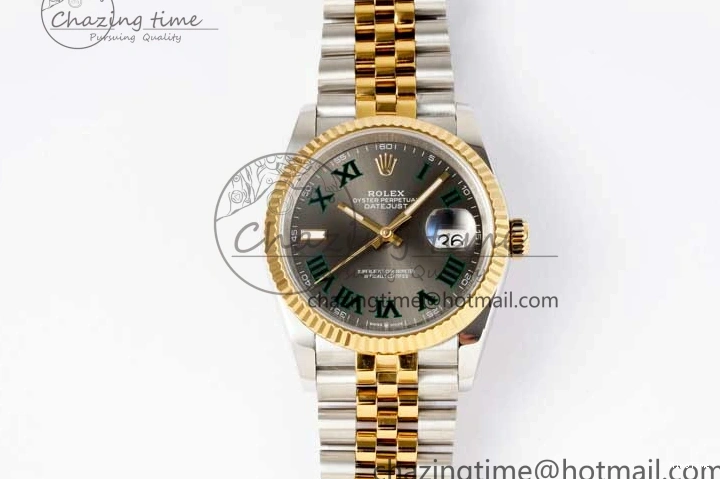 MiroTime 0215 UrbanChic DateJust 36mm SS YG DIWF 1:1 Best Edition 904L Steel Gray Dial Green Markers on Jubilee Bracelet SA 2309
